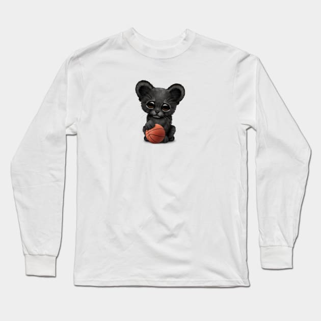 Black Panther Cub Playing With Basketball Long Sleeve T-Shirt by jeffbartels